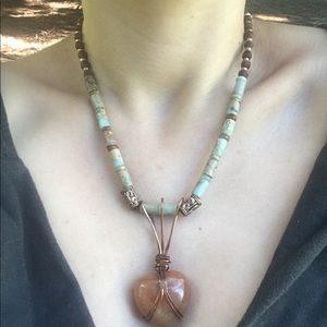 Carnelian heart wire wrapped necklace